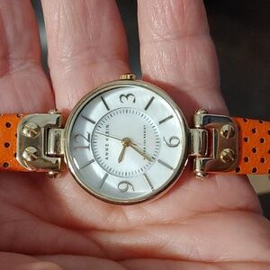 Anne Klein Orange Leather Mother Of Pearl Watch